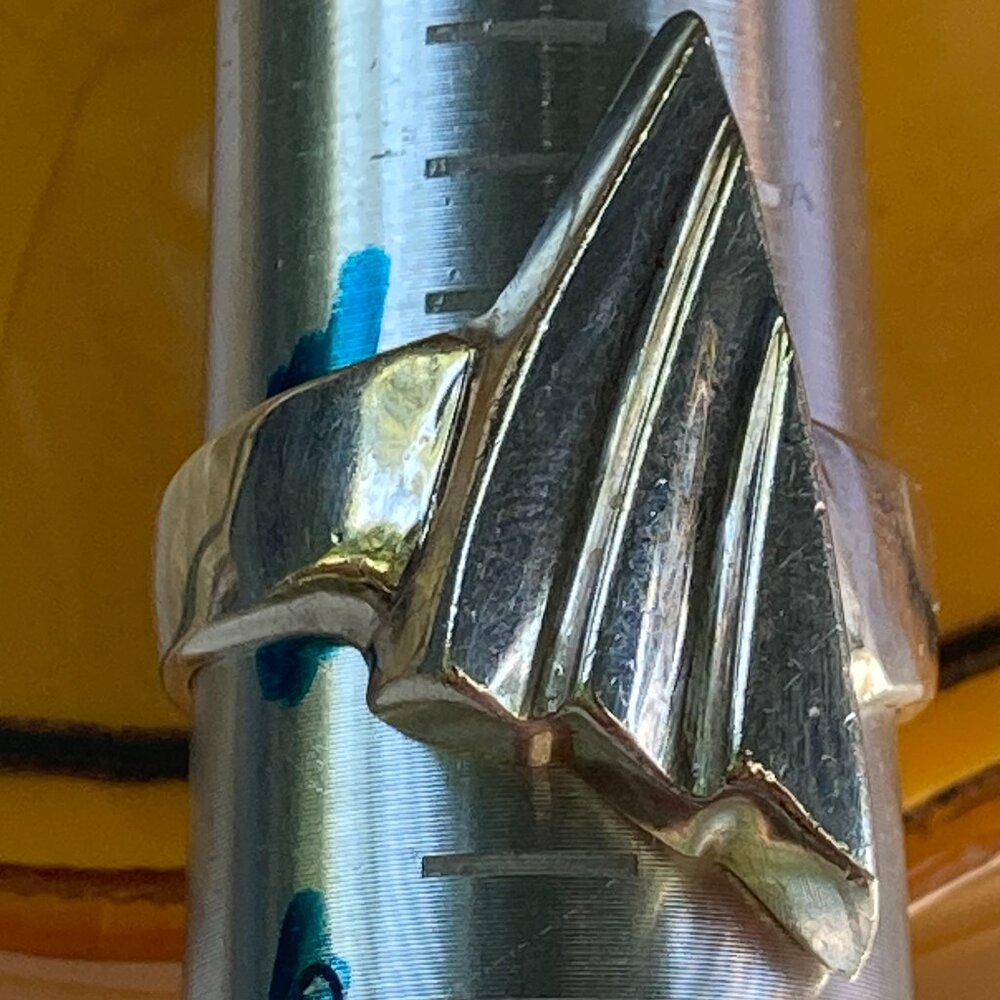 Heavy 3-tiered triangular sterling silver ring